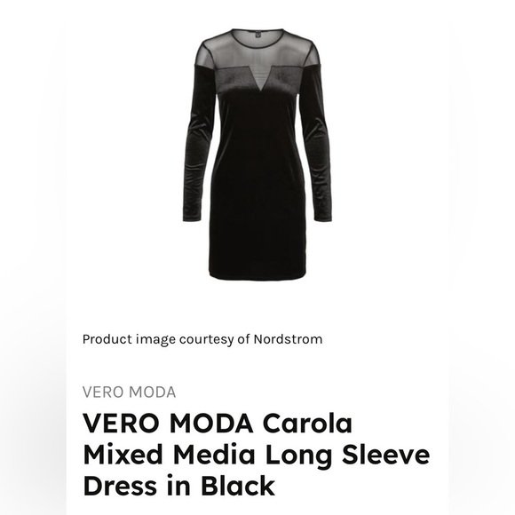 Gorgeous Vero Moda Carola Black Velvet Mini Dress Sheer Long Sleeves Small - Picture 2 of 6